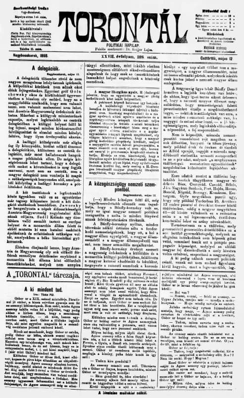 Torontál, 27. évf. 1898. május 12. 108. sz.