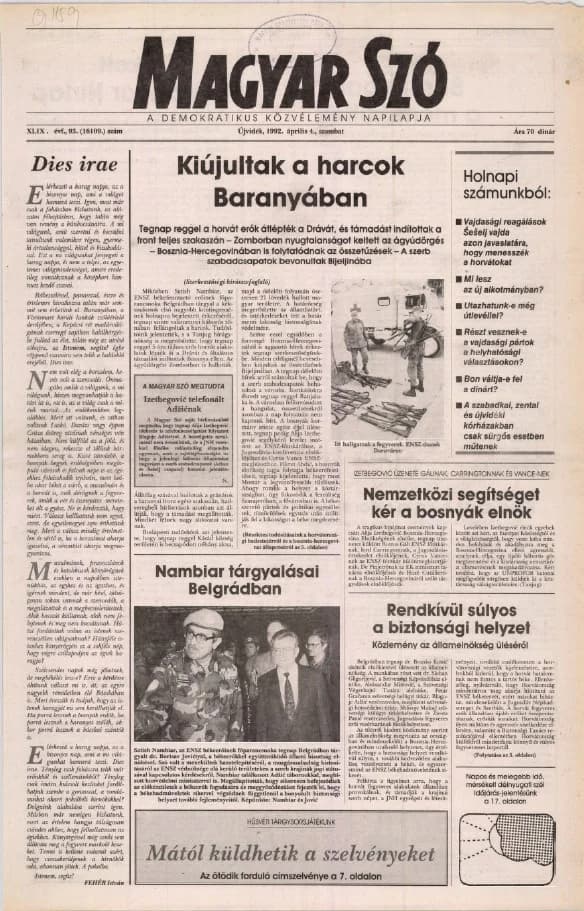 Magyar Szó, 49. évf. 1992. április 4. 93. sz. 1–20. oldal