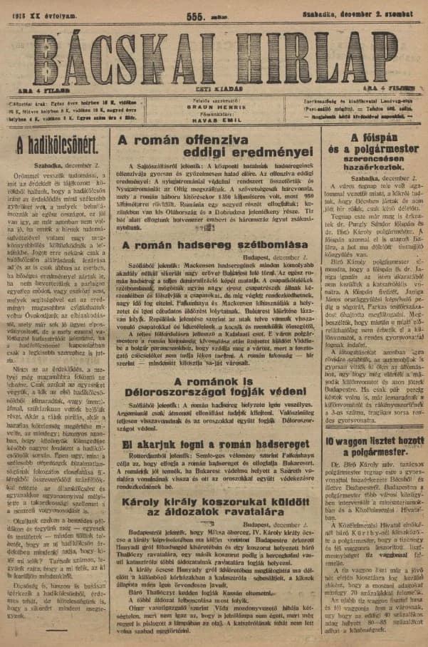 Bácskai Hirlap, 20. évf. 1916. december 2. 555. sz.