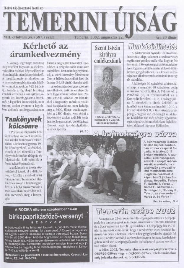 Temerini Újság, 8. évf. 2002. augusztus 29. 34. sz.