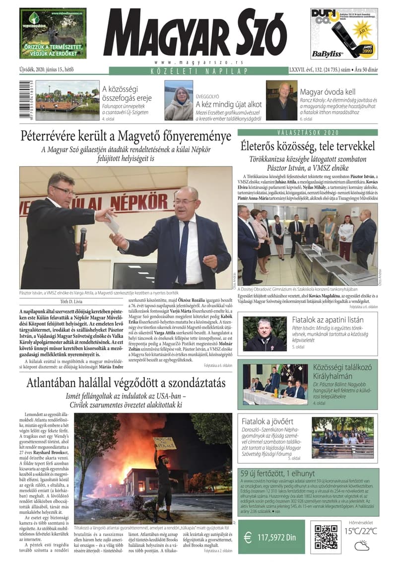 Magyar Szó, 77. évf. 2020. június 15. 132. sz. 1–16. oldal