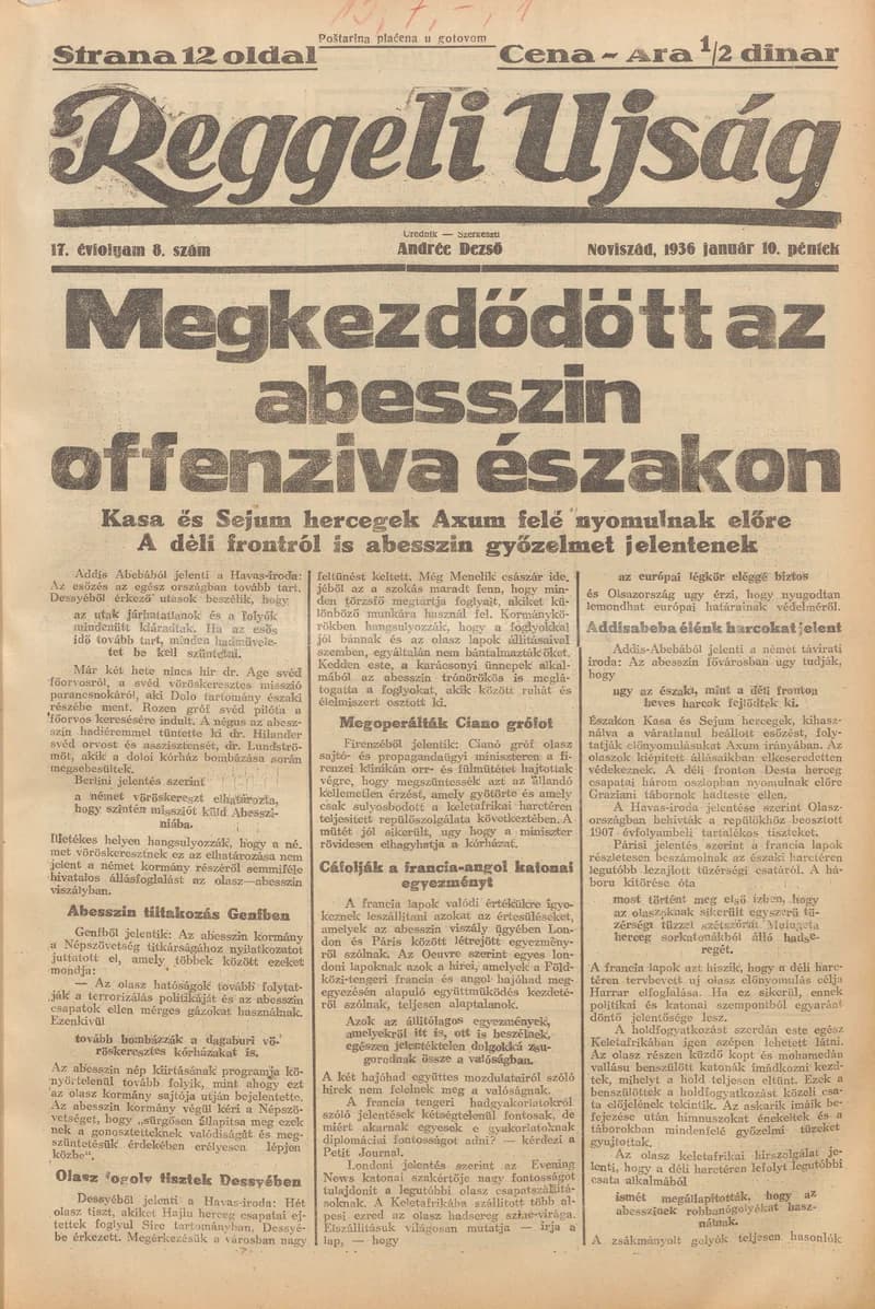 Reggeli Újság, 17. évf. 1936. január 10. 8. sz.