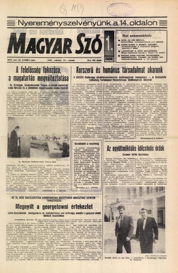 Magyar Szó, 44. évf. 1987. március 11. 68. sz. 1–16. oldal