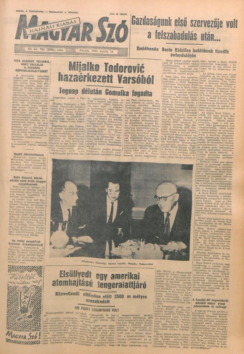 Magyar Szó, 20. évf. 1963. április 12. 100. sz. 1–16. oldal