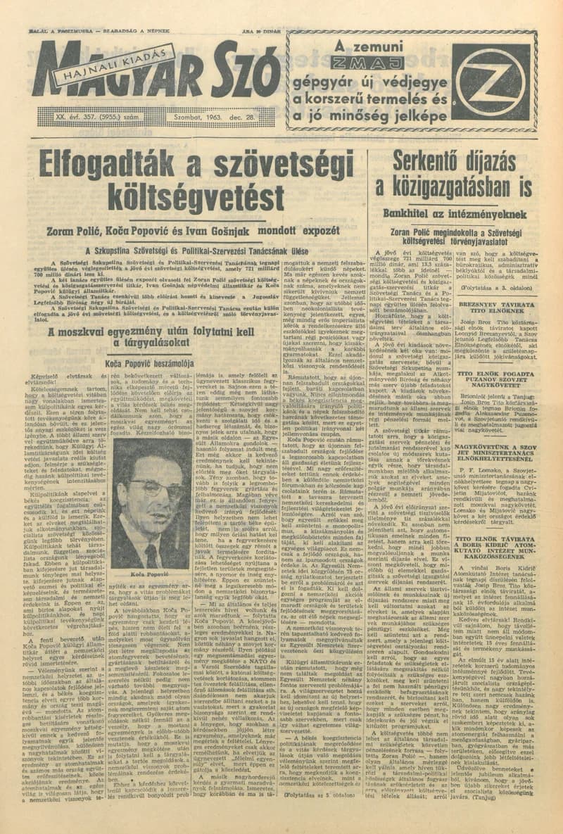 Magyar Szó, 20. évf. 1963. december 28. 357. sz. 1–12. oldal