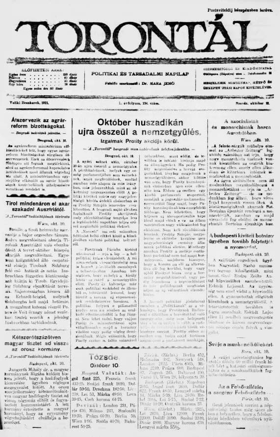 Torontál, 50. évf. 1921. október 12. 224. sz.