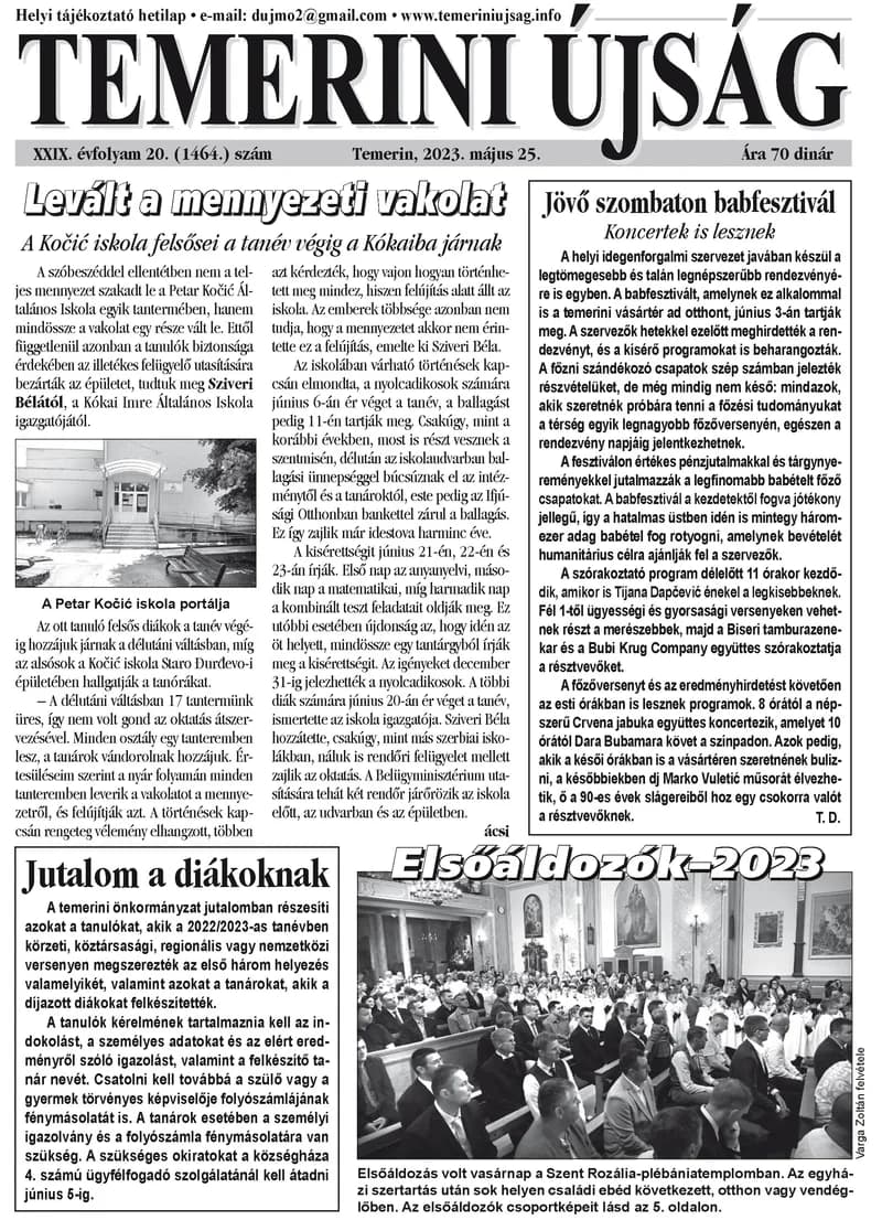 Temerini Újság, 29. évf. 2023. május 25. 20. sz.