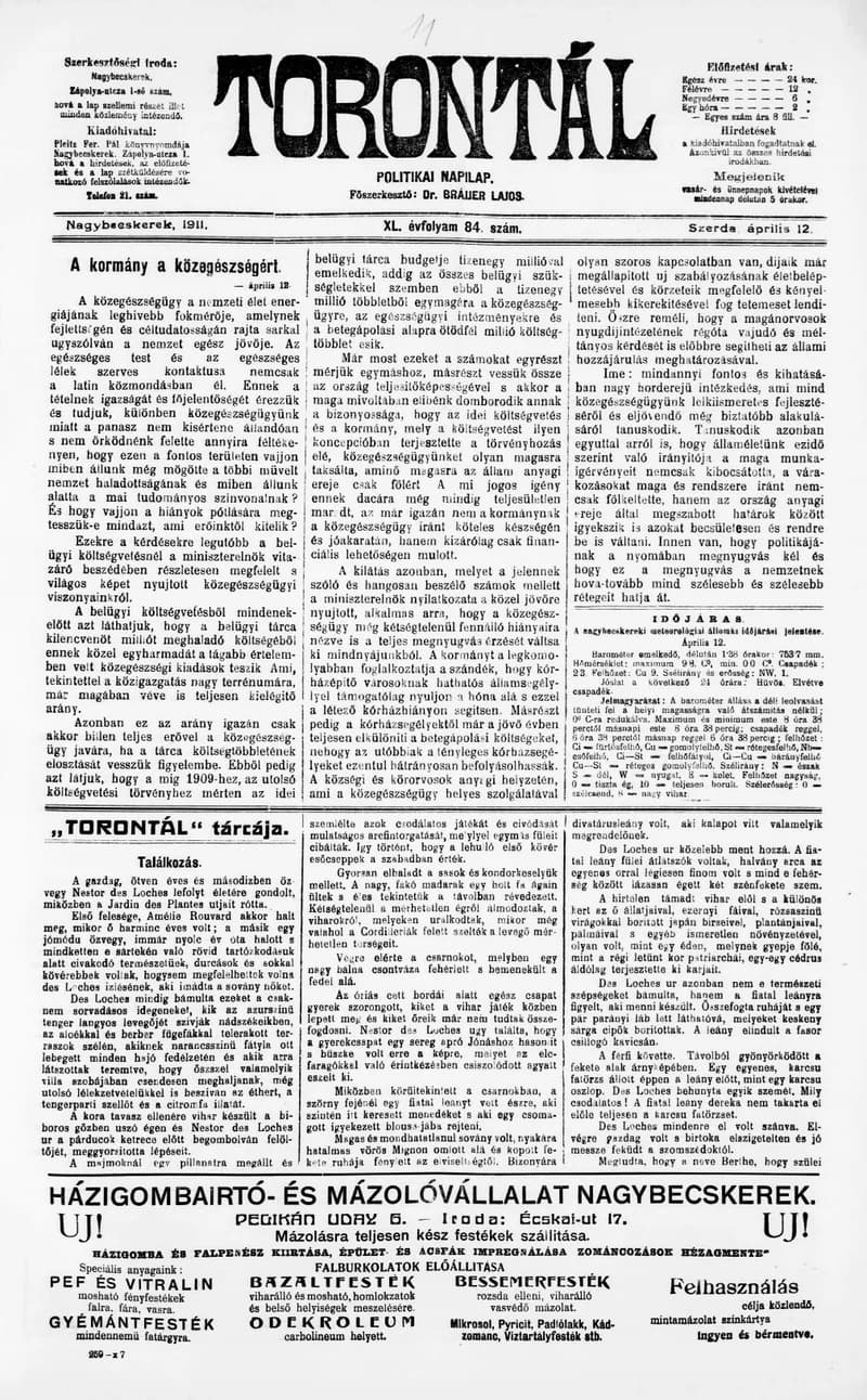 Torontál, 40. évf. 1911. április 12. 84. sz.