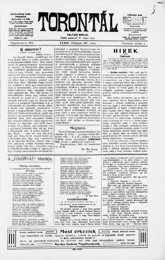 Torontál, 33. évf. 1904. október 6. 228. sz.