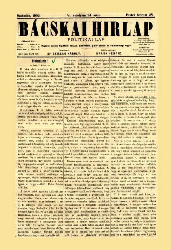 Bácskai Hirlap, 6. évf. 1902. február 28. 34. sz.