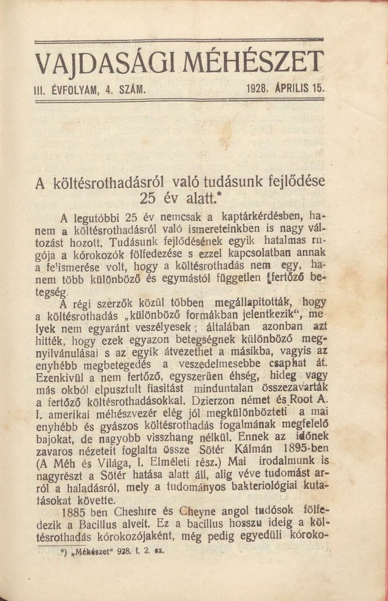 Vajdasági méhészet, 3. évf. 1928. április 15. 4. sz.