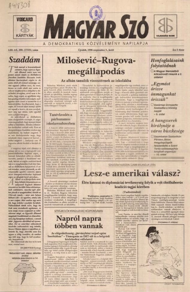 Magyar Szó, 53. évf. 1996. szeptember 3. 208. sz.