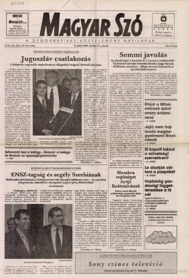 Magyar Szó, 57. évf. 2000. október 27. 255. sz.
