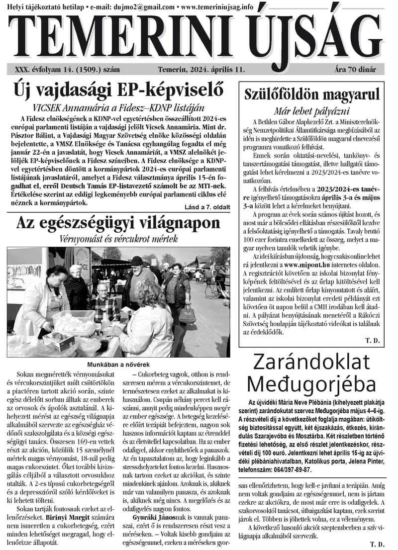 Temerini Újság, 30. évf. 2024. április 11. 14. sz.