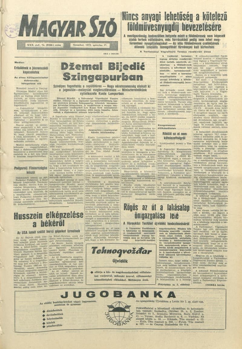 Magyar Szó, 30. évf. 1973. március 17. 74. sz. 1–20. oldal