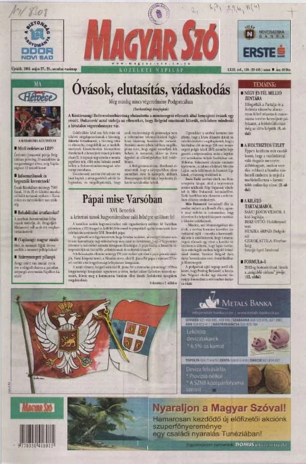 Magyar Szó, 63. évf. 2006. május 27. – 28. 120. sz. 1–28. oldal