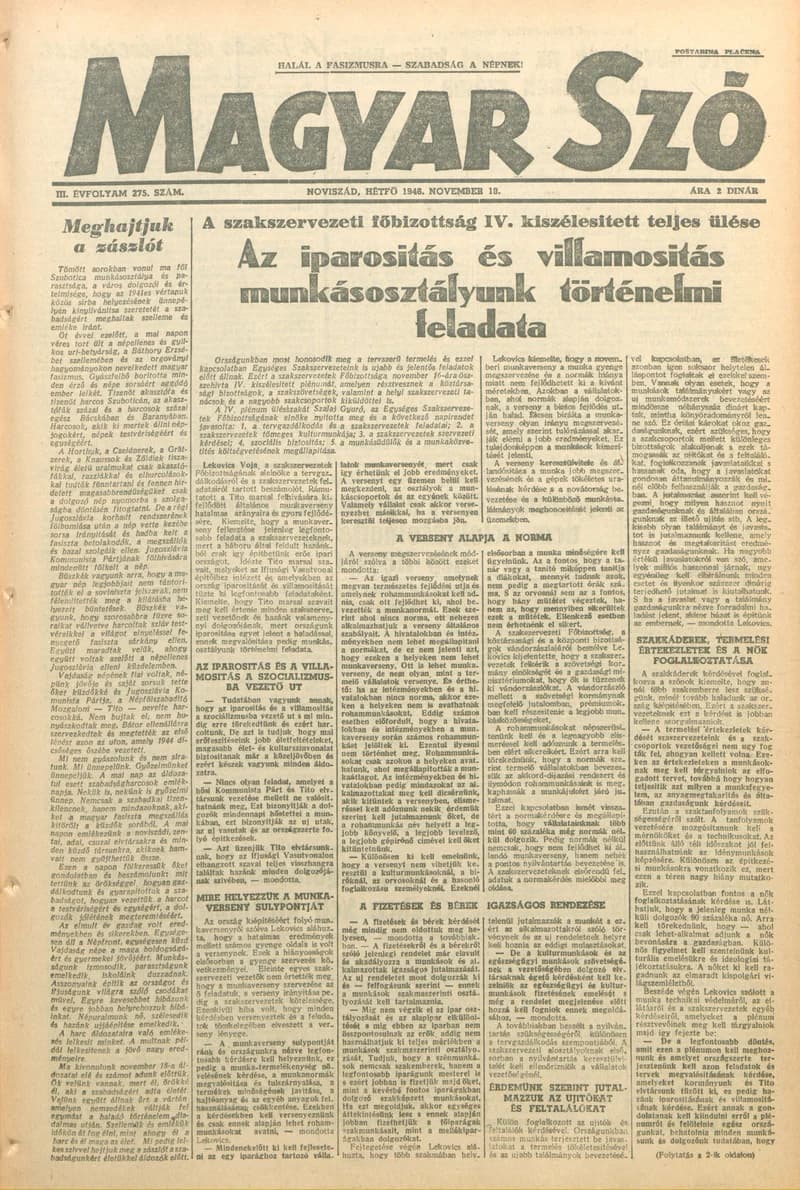 Magyar Szó, 3. évf. 1946. november 18. 275. sz. 1–6. oldal