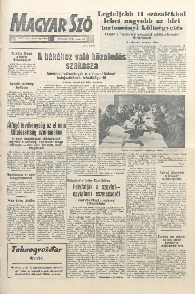 Magyar Szó, 30. évf. 1973. január 20. 18. sz. 1–20. oldal