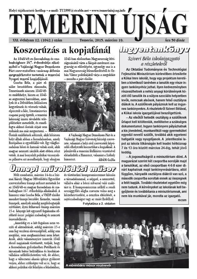 Temerini Újság, 21. évf. 2015. március 19. 12. sz.