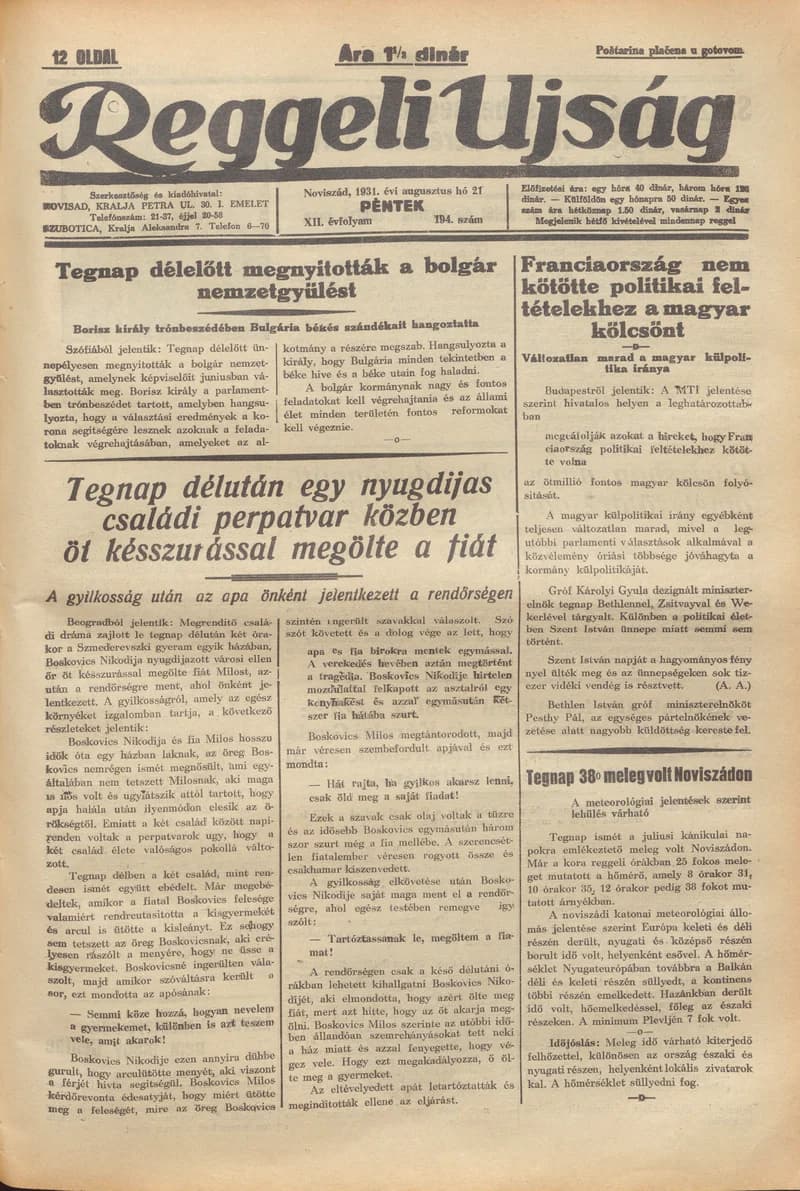 Reggeli Újság, 12. évf. 1931. augusztus 21. 194. sz.