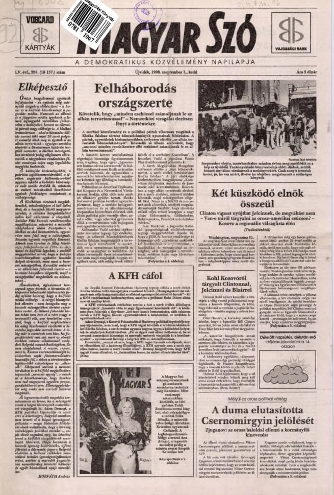 Magyar Szó, 55. évf. 1998. szeptember 1. 208. sz. 1–16. oldal