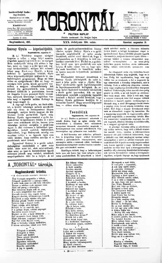 Torontál, 30. évf. 1901. augusztus 31. 198. sz.