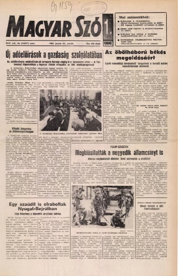 Magyar Szó, 44. évf. 1987. január 28. 26. sz. 1–16. oldal
