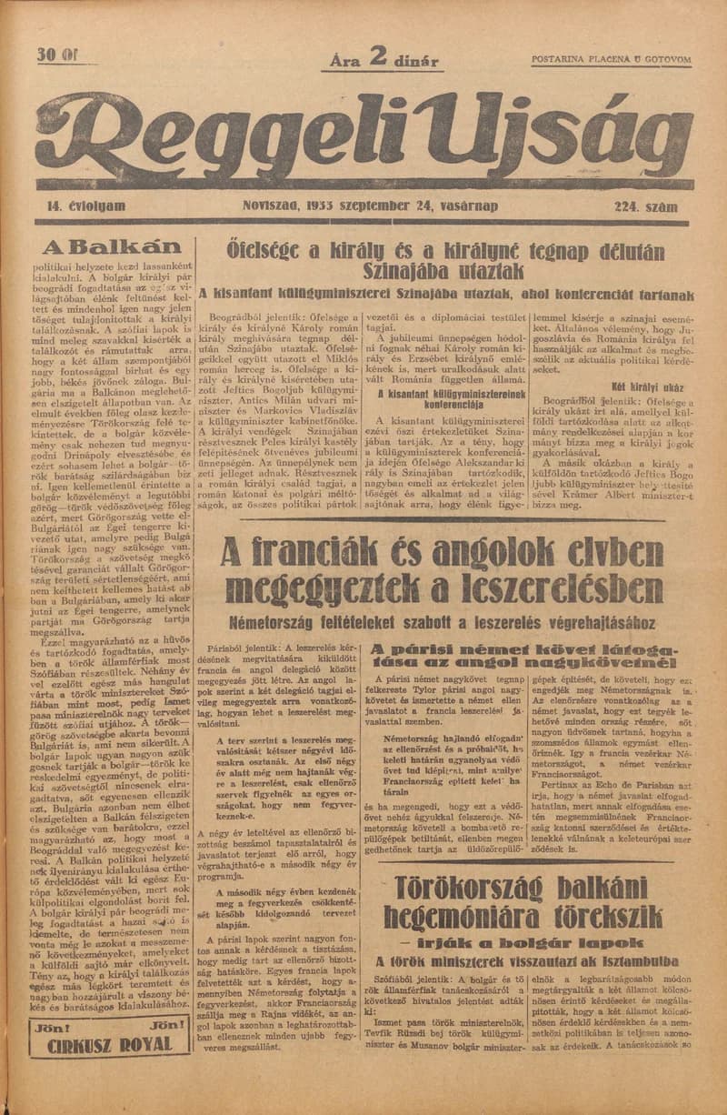 Reggeli Újság, 14. évf. 1933. szeptember 24. 224. sz.