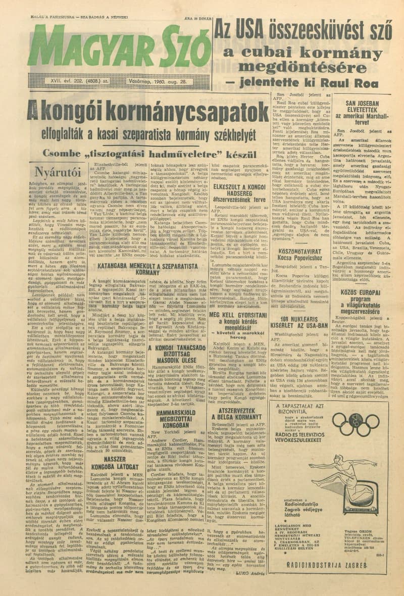 Magyar Szó, 17. évf. 1960. augusztus 28. 202. sz. 1–36. oldal