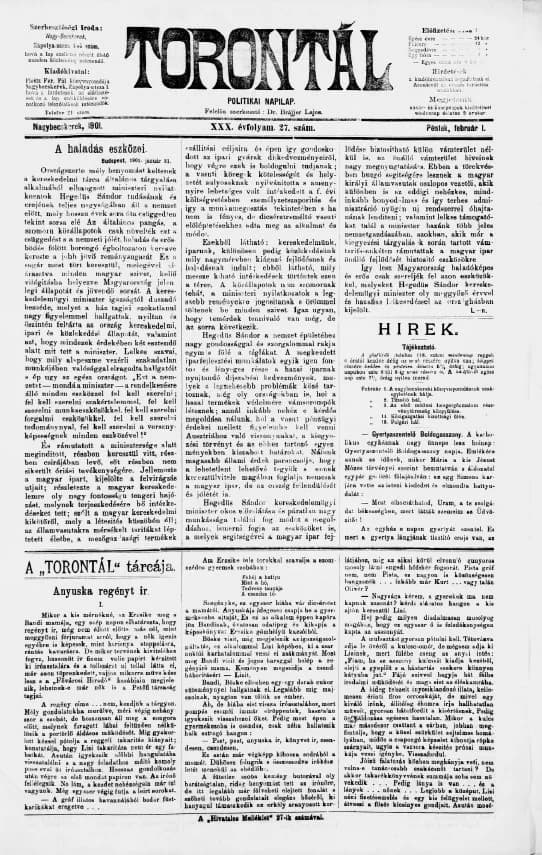 Torontál, 30. évf. 1901. február 1. 27. sz.