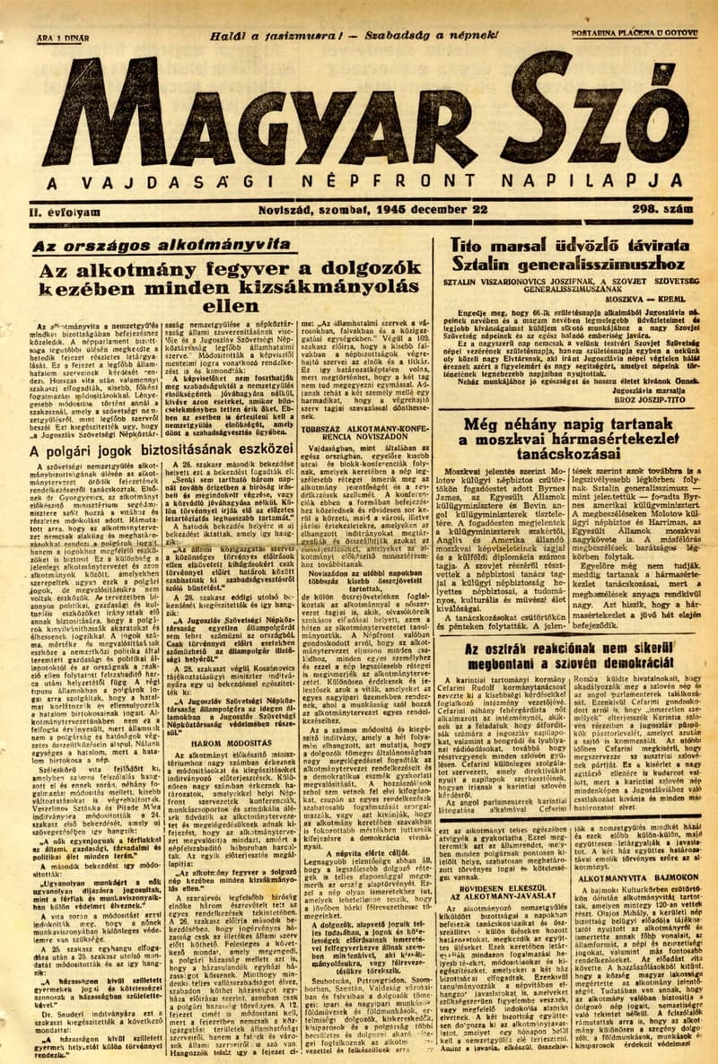 Magyar Szó, 2. évf. 1945. december 22. 298. sz. 1–4. oldal
