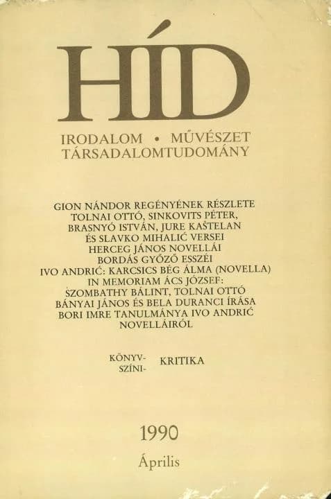 Híd, 54. évf. 1990. április. 4. sz. 385–496. oldal