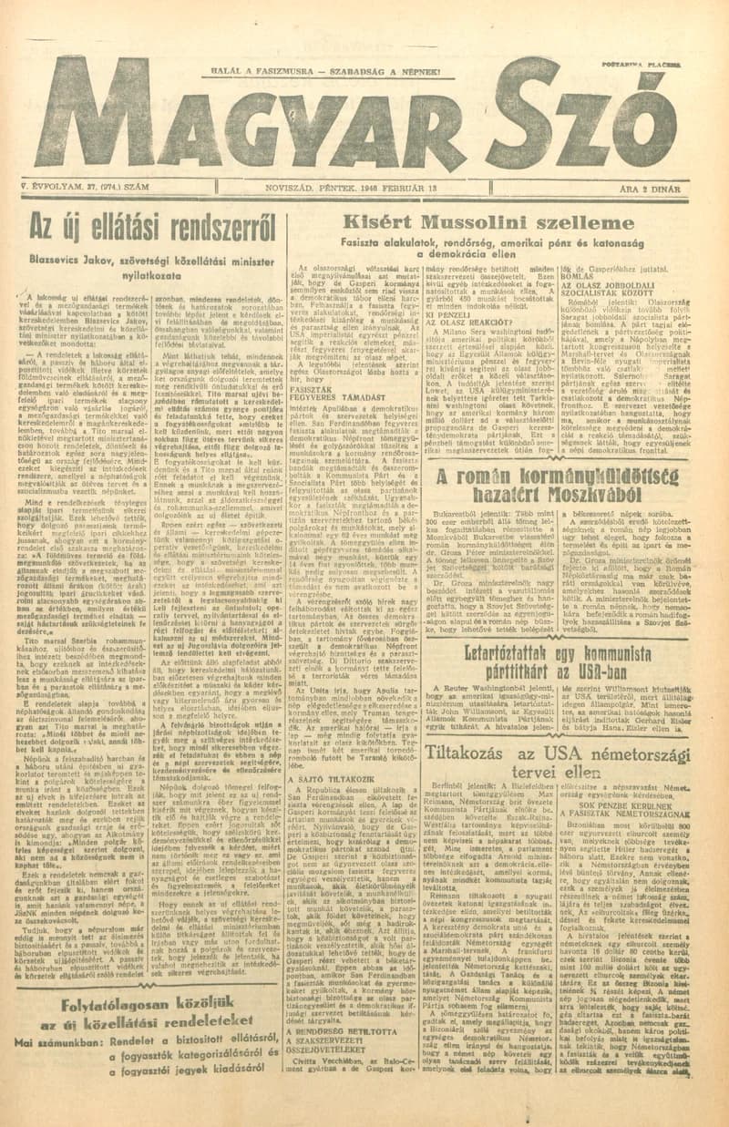 Magyar Szó, 5. évf. 1948. február 13. 37. sz. 1–8. oldal