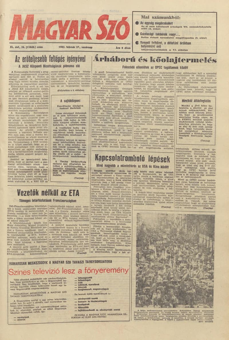 Magyar Szó, 40. évf. 1983. február 27. 56. sz. 1–32. oldal