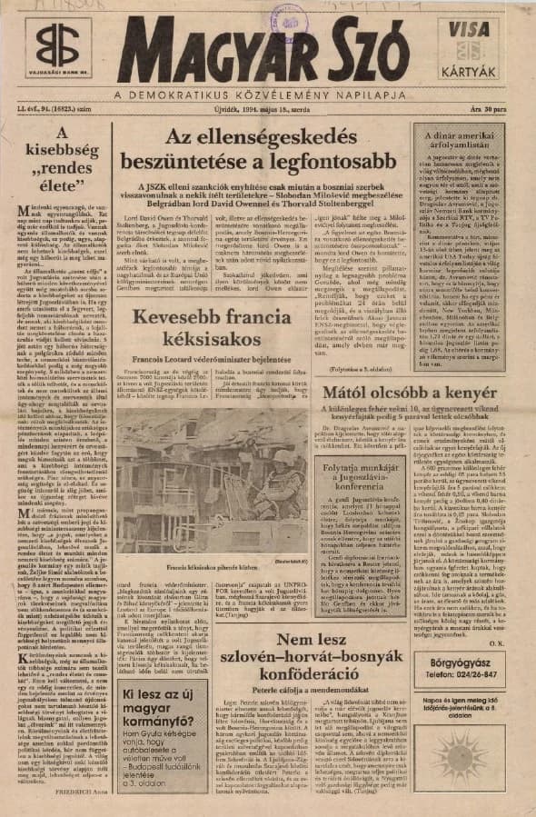 Magyar Szó, 51. évf. 1994. május 18. 94. sz. 1–16. oldal