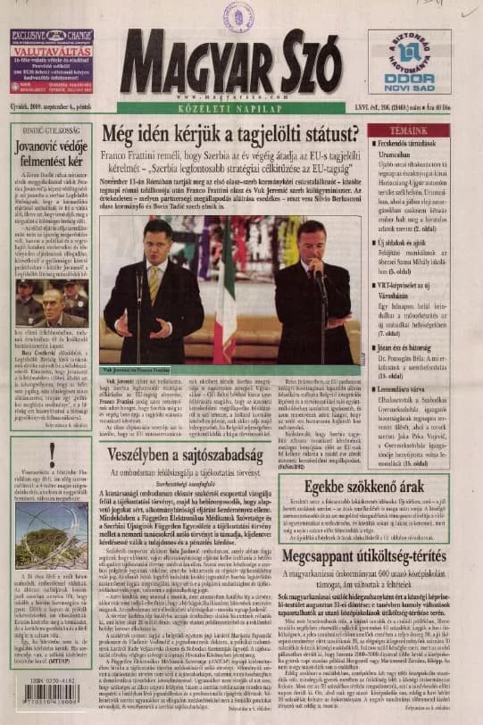 Magyar Szó, 66. évf. 2009. szeptember 4. 206. sz. 1–20. oldal
