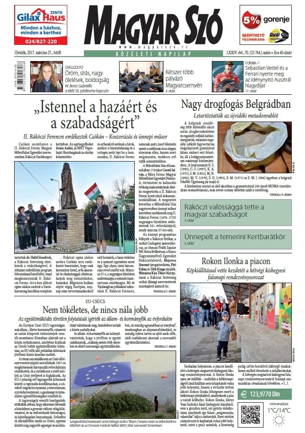 Magyar Szó, 74. évf. 2017. március 27. 70. sz. 1–20. oldal