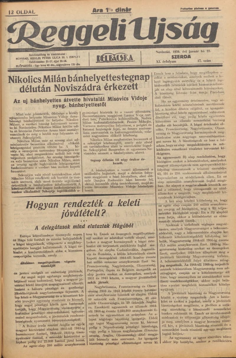 Reggeli Újság, 11. évf. 1930. január 22. 17. sz.