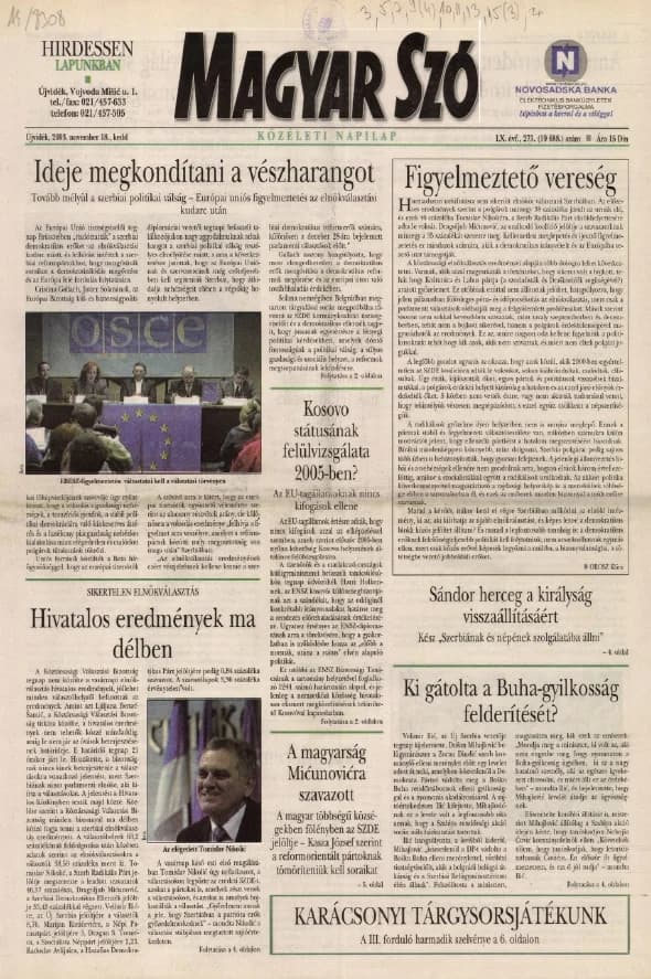 Magyar Szó, 60. évf. 2003. november 18. 273. sz. 1–20. oldal