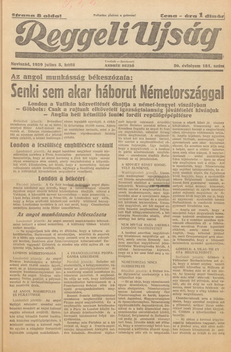 Reggeli Újság, 20. évf. 1939. július 3. 181. sz.