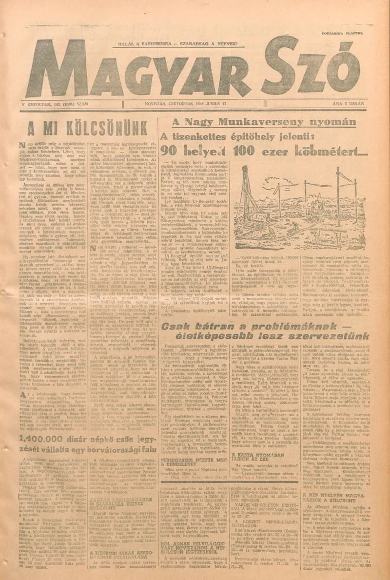 Magyar Szó, 5. évf. 1948. június 17. 143. sz. 1–4. oldal