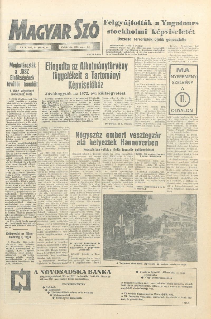 Magyar Szó, 29. évf. 1972. március 30. 88. sz. 1–12. oldal