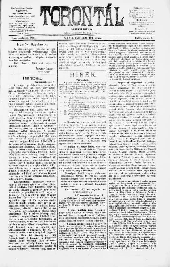 Torontál, 34. évf. 1905. május 8. 104. sz.