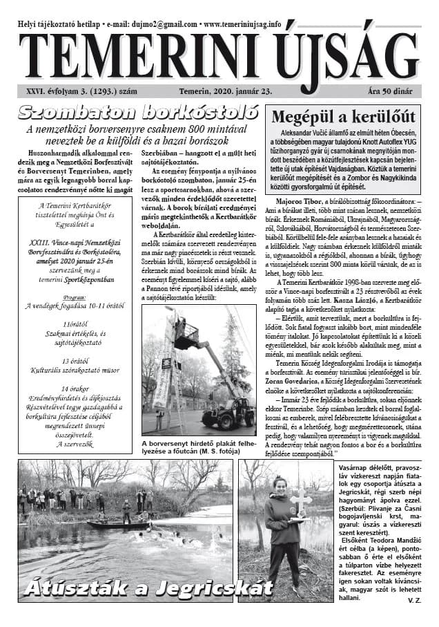 Temerini Újság, 26. évf. 2020. január 23. 3. sz.