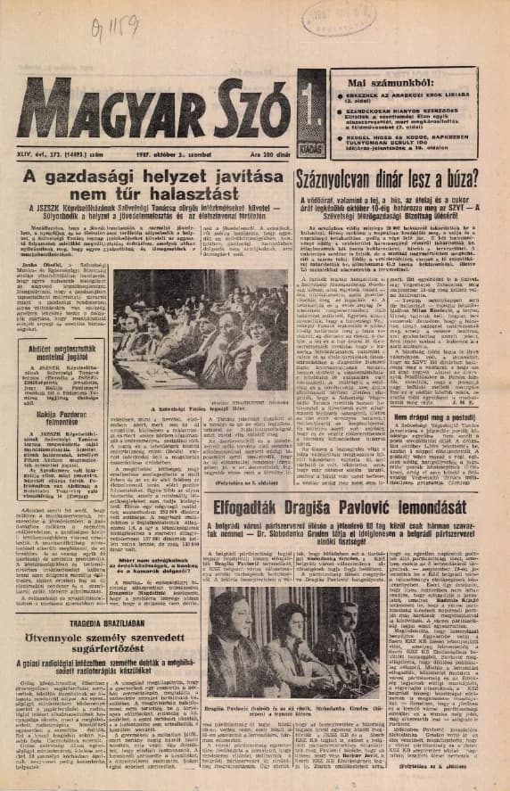 Magyar Szó, 44. évf. 1987. október 3. 272. sz. 1–20. oldal
