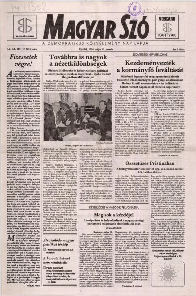 Magyar Szó, 55. évf. 1998. május 13. 113. sz. 1–16. oldal