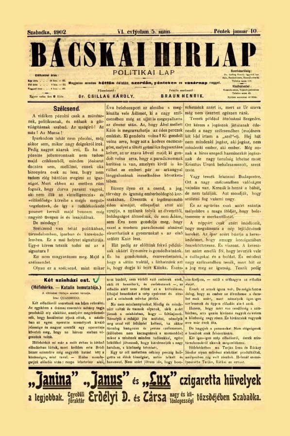 Bácskai Hirlap, 6. évf. 1902. január 10. 5. sz.