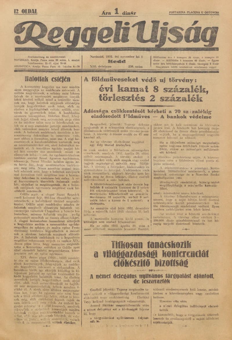 Reggeli Újság, 13. évf. 1932. november 1. 259. sz.