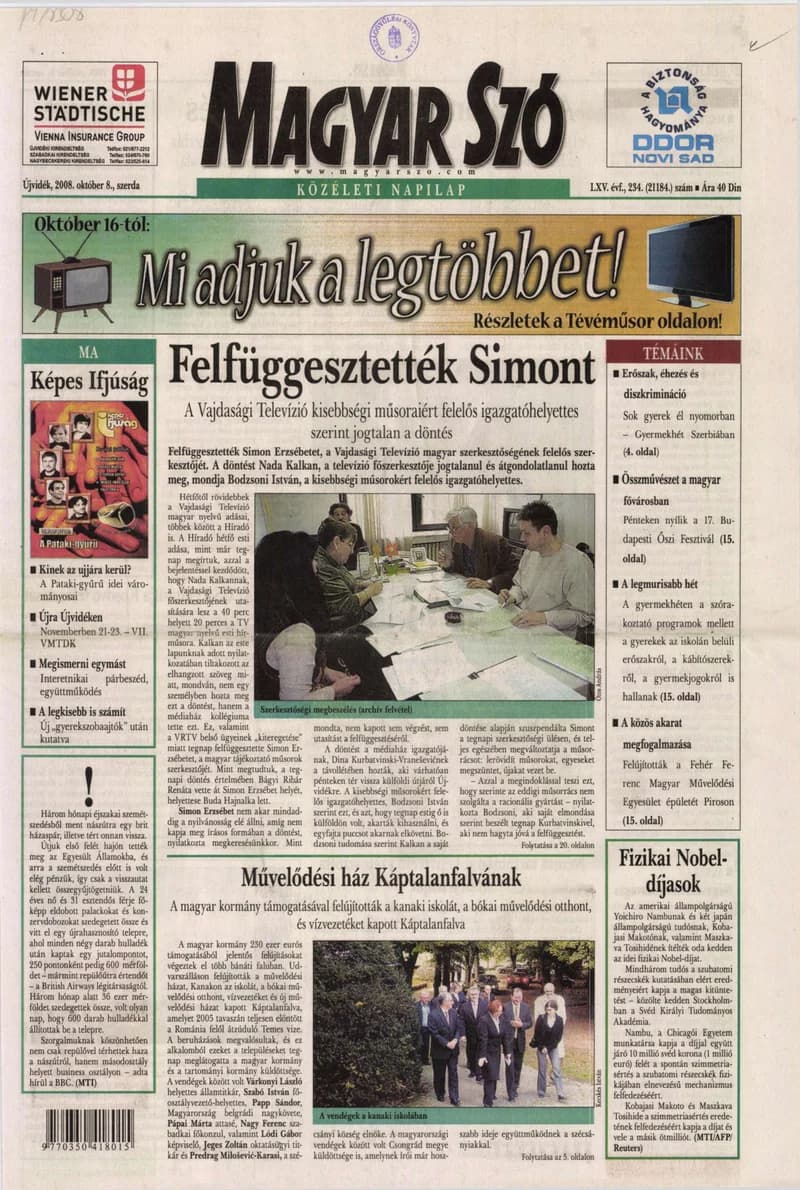 Magyar Szó, 65. évf. 2008. október 8. 234. sz. 1–20. oldal