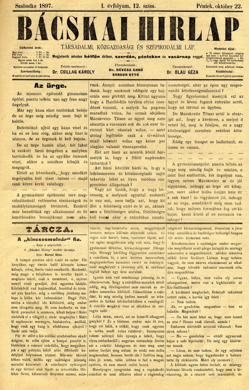 Bácskai Hirlap, 1. évf. 1897. október 22. 12. sz. 1–4. oldal
